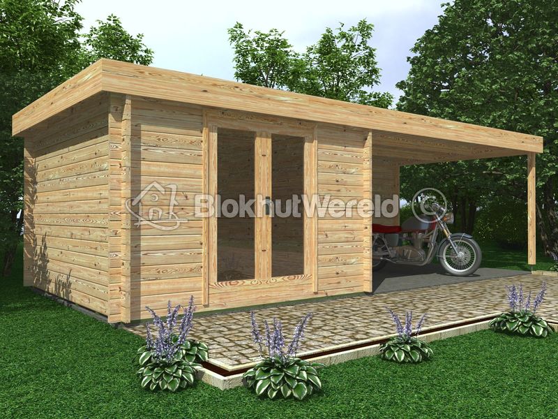 Tuinhuis Kudelstaart met overkapping 3,3×7,36 28mm