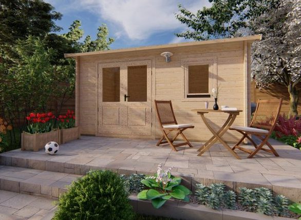 Tuinkantoor 4.5×2.5m | Zadeldak | helemaal compleet | pakket korting