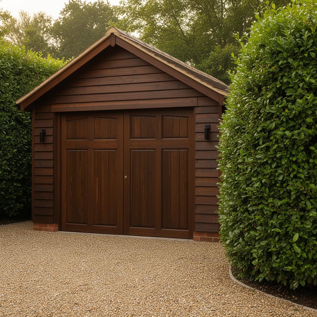 Houten garage met uitbouw